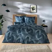Estella Mako-Satin Bettwäsche Lino navy Kissenbezug einzeln 80x80 cm - blau