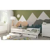 ZEE RIKO Kinderbett 90x200 cm Weiß 2 Schubladen & Rausfallschutz & Lattenrost Jugendbett Einzelbett Für Kinderzimmer MDF Modern