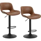 Woltu 2 × Barhocker höhenverstellbar, Kunstleder, Drehhocker aus Metall, Braun