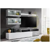 Meublorama Wandkomposition SLITE schwebendes TV-Möbel in Weiß und Betongrau mit LED