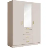Masseno Drehtürenschrank NEVARIS 150,5/200,5/58cm 3-türig mit Spiegel Sandbeige