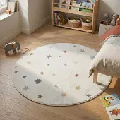 Little Olly Waschbarer Kinderteppich Rund - Ravi Stars Bunt Ø 100 cm