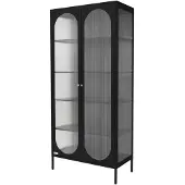 ML-Design Vitrinenschrank 80x175x40 cm Schwarz, Metallschrank aus Stahl im Industriestil, Vitrine mit 5 Ablagen & 2 Türen, Wohnzimmer Hochschrank,