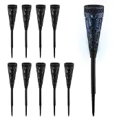 Relaxdays Solarlampe 10er Set, Fackel-Design, Gartenbeleuchtung mit Lichteffekt, H x D: 41 x 7 cm, mit Erdspieß, schwarz