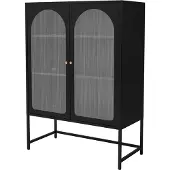 ML-Design Vitrinenschrank 85x120x40 cm Schwarz, Vitrine aus Stahl im Industriestil, mit 3 Ablagen & 2 Türen, Wohnzimmer Metallschrank, Kommode,