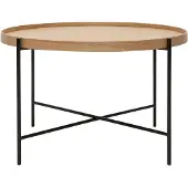 Miliboo - Runder Couchtisch aus hellem Holz und schwarzem Metall D75 cm BASSY