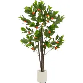 ML-Design Künstlicher Orangenbaum 130 cm, Kunstbaum mit Früchten im Topf, für Innen & Außen