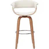 Miliboo - Design-Barhocker drehbar weiß mit hellem Holz H 67 cm OKTAV