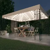 vidaXL Möbel Pavillon mit LED-Lichterkette 3x4 m Cremeweiß - Pavillons & Partyzelte 3070321