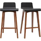 Miliboo - Skandinavischer Barhocker in Schwarz und Walnuss H65 cm (2er-Set) BALTIK