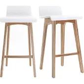 Miliboo - Skandinavischer Barhocker in Weiß mit hellem Holz H65 cm (2er-Set) BALTIK