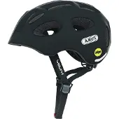ABUS Kinderhelm Youn-I MIPS - Fahrradhelm mit Licht, Reflektoren und Aufprallschutz (MIPS) - für Mädchen und Jungen - Schwarz Matt, Größe S (48-54 cm)