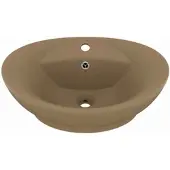 vidaXL Luxus-Waschbecken Überlauf Oval Matt Creme 58,5x39cm Keramik