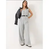 Bianco V-Ausschnitt weiter Bein Jumpsuit mit Schleifendetail