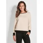Goldner Kurzgröße: Luxuriöses Langarm Viskose-Oberteil in beige / schwarz | Gr.: 25