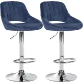 CLP 2er Set Barhocker Milet Samtbezug höhenverstellbar drehbar mit Rückenlehnen blau Material Gestell Metall in Chromoptik