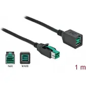 DeLOCK PoweredUSB Verlängerungskabel 12 V 1 m, 1 m, Schwarz