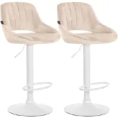CLP 2er Set Barhocker Milet Samtbezug höhenverstellbar drehbar mit Rückenlehnen creme Material Gestell Metall matt weiss