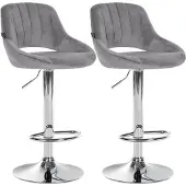 CLP 2er Set Barhocker Milet Samtbezug höhenverstellbar drehbar mit Rückenlehnen | Farbe dunkelgrau Material Gestell Metall in Chromoptik