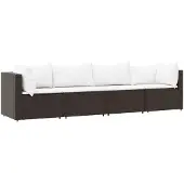 vidaXL 4-tlg. Garten-Lounge-Set mit Kissen Braun Poly Rattan