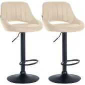 CLP 2er Set Barhocker Milet Kunstleder höhenverstellbar drehbar mit Rückenlehnen creme Material Gestell Metall matt schwarz
