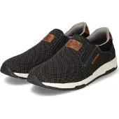 Rieker Slip-On Sneaker , Herren, Gr. 41, Textil, schwarz, Lederimitat, Textil, Schuhe Slip-On Sneaker, Casual Slipper, Freizeitschuh, Schlupfschuh mit Kontrastnaht