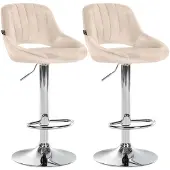 CLP 2er Set Barhocker Milet Samtbezug höhenverstellbar drehbar mit Rückenlehnen creme Material Gestell Metall in Chromoptik