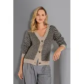 MADELEINE Cardigan aus Schurwolle mit V-Ausschnitt in cappuccino / schwarz | Gr.: 40
