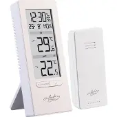 INFACTORY Funkthermometer: Digitale Temperaturstation mit Innen-/Außenthermometer, Funkuhr, weiß (Funk-Thermometer mit Außensensoren, Thermometer Digitale Küche)