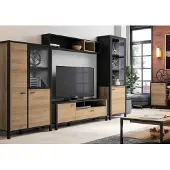 Forte Wohnwand HIGH ROCK 4-tlg. mit Beleuchtung Riviera Eiche Optik /Schwarz