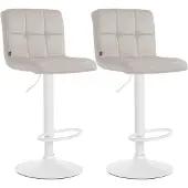 CLP 2er Set Barhocker Peru Samtbezug höhenverstellbar drehbar mit Rückenlehne | Farbe creme Gestell Farbe weiß