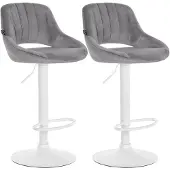 CLP 2er Set Barhocker Milet Samtbezug höhenverstellbar drehbar mit Rückenlehnen dunkelgrau Material Gestell Metall matt weiss