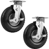 Relaxdays Lenkrolle mit Bremse, 2er Set, 3.00-4, 120 kg, luftbereift, Gummi, Stahl, Schwertlastrolle, schwarz/silber