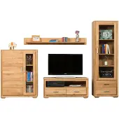 Woodline Wohnwand Basel Set IX Wildeiche Massivholz geölt 4-teilig