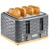 HOMCOM -Toaster, 4 Schlitze, 7 Stufen, 1860W, Graue Wellenoptik