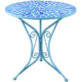 HTI Gartentisch Metall Blau mit Blütenmotiv