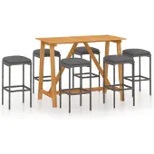 vidaXL 7-tlg. Gartenbar-Set mit Kissen Grau