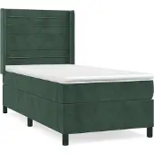 vidaXL Boxspringbett mit Matratze Dunkelgrün 90x200 cm Samt