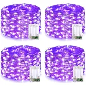 Lapamax 4er Set 10M 100LEDs LED Kupferdraht Lichterkette Lila Batteriebetrieben für Innen Hochzeit Party Weihnachten Halloween Dekoration