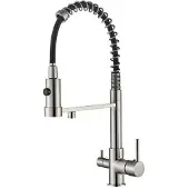 ARI 3-Wege Küchenarmatur Solid Spring mit Wasserfilter-Anschluss, herausziehbare Brause, 360° schwenkbar, getrennte Wasserwege, Keramikkartusche Chrom