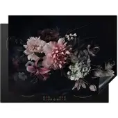 KitchenYeah Herdabdeckplatte Blumenstrauß rosa weiß | Gr.: 70 x 52 cm