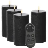Uyuni 4er Set LED Kerzen PIA Rustik-Optik H: 15cm mit Batterien und Fernb in schwarz | Gr.: onesize