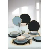 Hermia Concept , Safir, Keramik-Geschirrset (24-teilig), 100 % KERAMIK, Schwarz, 14 cm