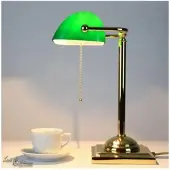 Licht-Erlebnisse Bankerlampe mit Zugschalter Jugendstil E27 Handarbeit Schreibtischleuchte
