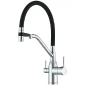 ARI 3-Wege Küchenarmatur MAGNETO mit Wasserfilter-Anschluss, herausziehbare Brause, 360° schwenkbar, getrennte Wasserwege, Keramikkartusche Silber-Chrom