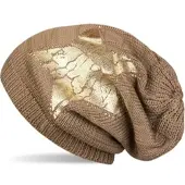 StyleBREAKER Feinstrick Beanie Mütze in Braun / Gold | Gr.: onesize