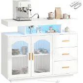 HOMCOM Sideboard Hochglanz Kommode mit LED, Steckdosen, 3 Schubladen