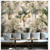 Living Walls Vliestapete "Fototapete Tropenpalmen Beige Grün erweiterbar" Wald strukturiert