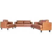 Happy Home 3tlg. Sofa-Set aus Lederoptik und stabilem Gestell - Hellbraun