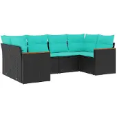 vidaXL 6-teiliges Gartensofa-Set mit Kissen, schwarzes Polyrattan
